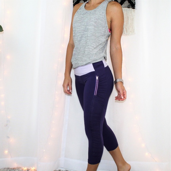 lululemon athletica Pants - Lululemon Purple Ruched Mesh Athletic Capri